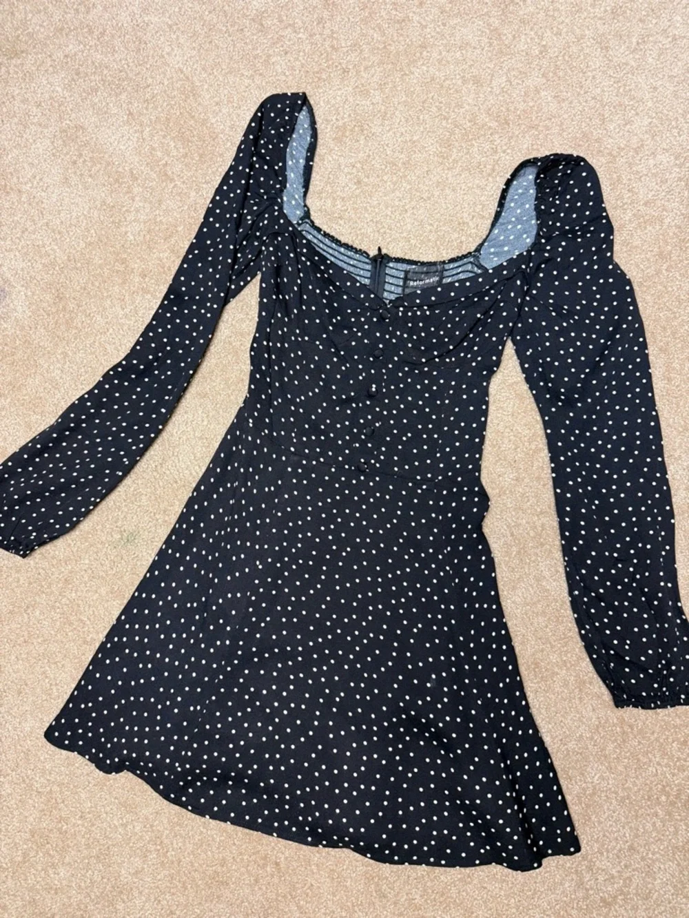 Reformation Black Polka‎ Dot Sweetheart Mini Dress Size 6 Preowned